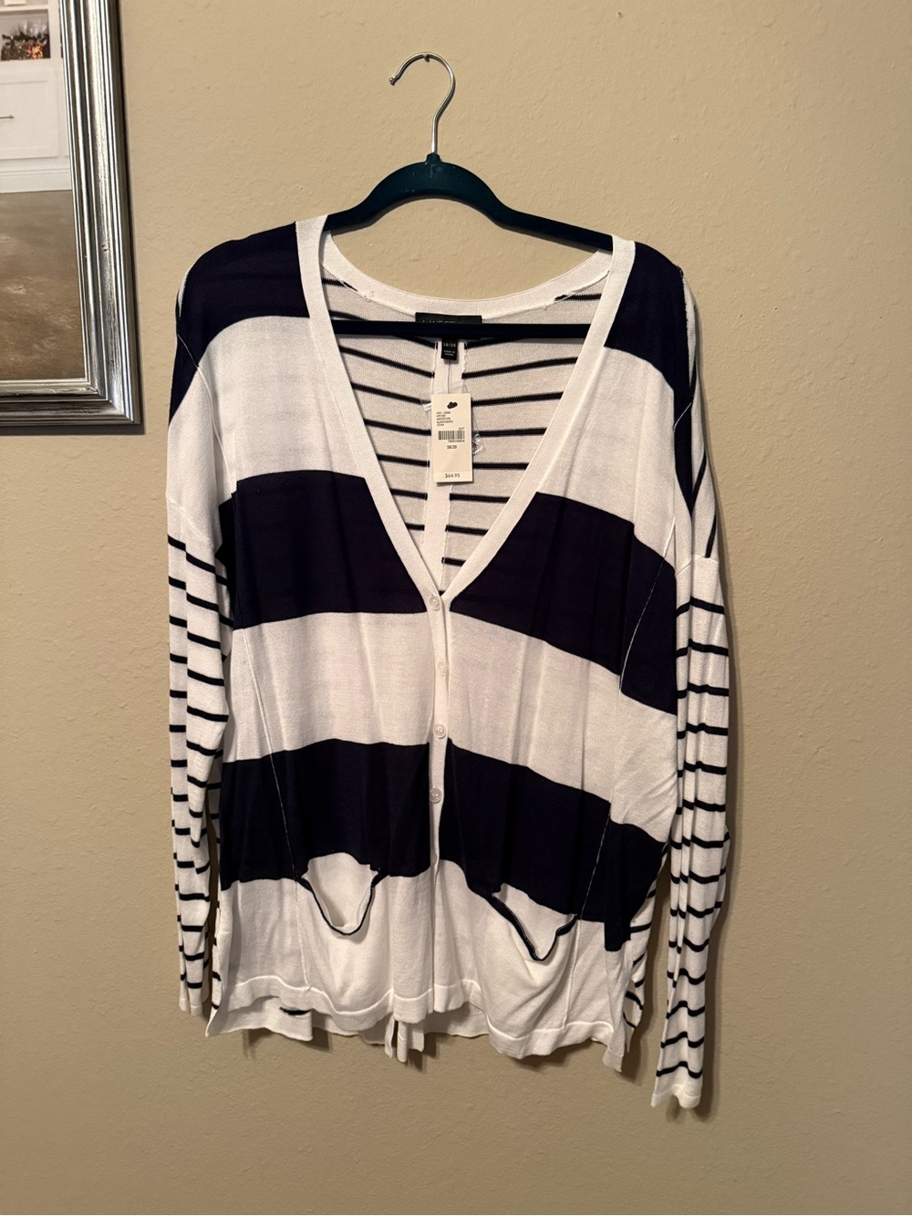 Lane Bryant Black and White Striped Button-Front Cardigan